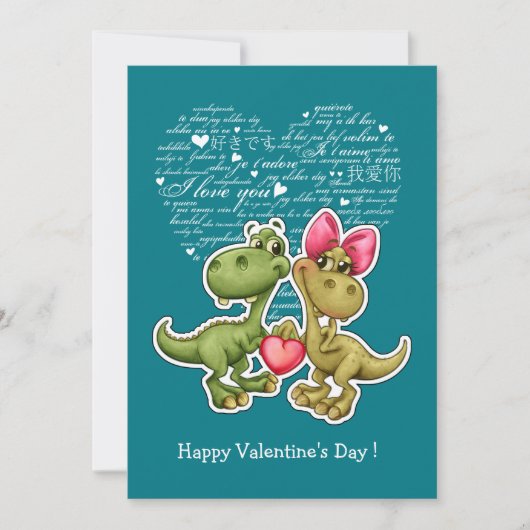 Funny Dinosaurs Valentijnsdag Flat Cards Feestdagenkaart (Voorkant)