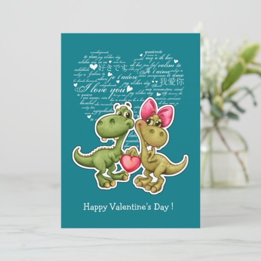 Funny Dinosaurs Valentijnsdag Flat Cards Feestdagenkaart (Staand voorkant)
