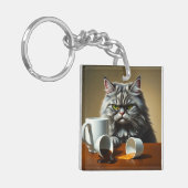 Funny Disappointed Cat With Coffee Mug Sleutelhanger (Voorkant Links)