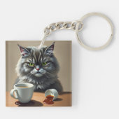 Funny Disappointed Cat With Coffee Mug Sleutelhanger (Achterkant)