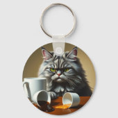 Funny Disappointed Cat With Coffee Mug Sleutelhanger (Voorkant)