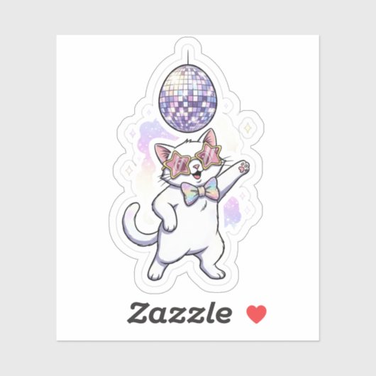 Funny Disco Easter Cat Dancing Under Egg Ball Sticker (Vel)