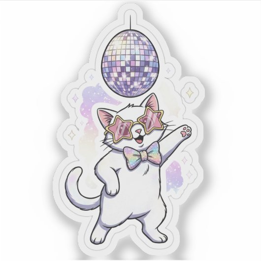 Funny Disco Easter Cat Dancing Under Egg Ball Sticker (Voorkant)