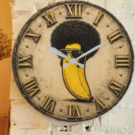 Funny Disco Retro Afro Banana Grote Klok