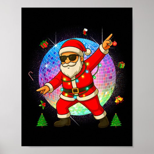 Funny Disco Santa Xmas Lights Girls Boys Kids Chri Poster (Voorkant)