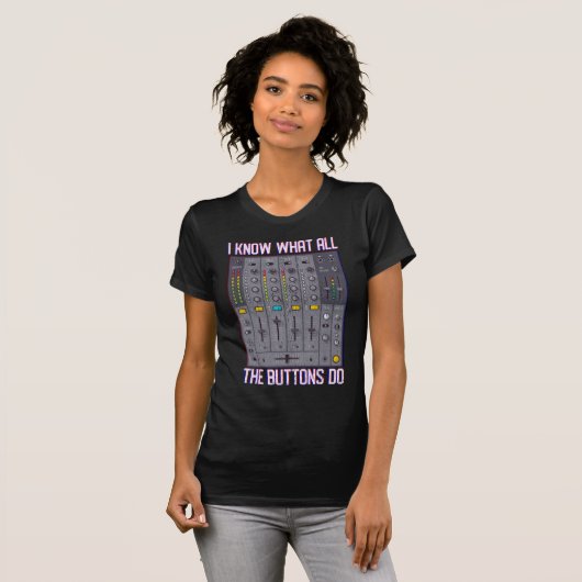 Funny Disco Techno DJ Button Mixer T-shirt (Voorkant volledig)
