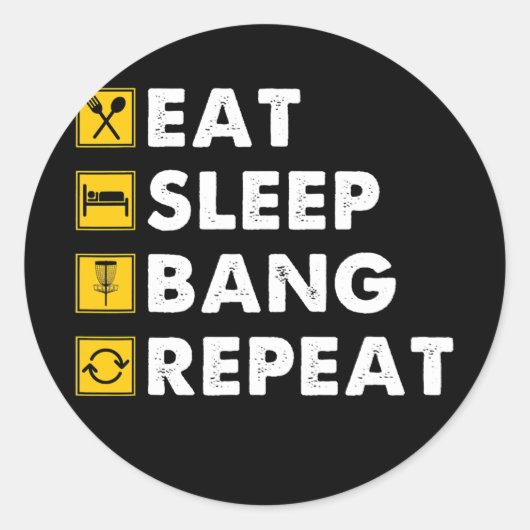 Funny Disk Golf Eat Sleep Bang Herhalen Ronde Sticker (Voorkant)