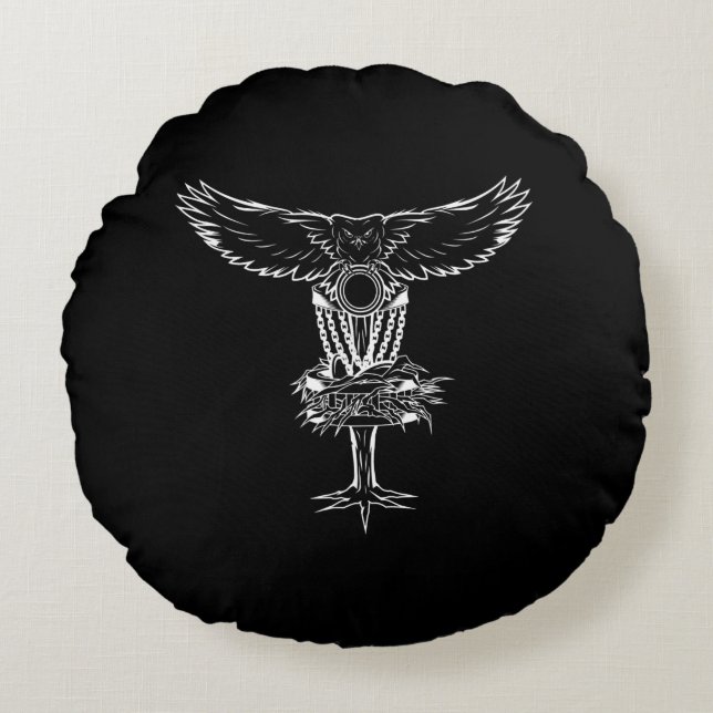 Funny Disk Golf Owl Wooden Basket Chain Protector Rond Kussen (Voorkant)