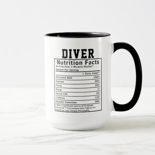 Funny Diver Nutrition Facts Underwater Gift Mok (Rechts)