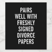 Funny Divorce Papers Black Wine Label Wijn Etiket (Enkel label)