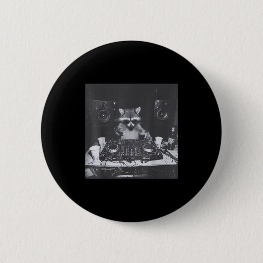 Funny Dj Raccoon House Party Sound Tech Music Tras Ronde Button 5,7 Cm (Voorkant)