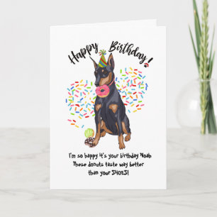 Funny Doberman Birthday Card Donuts