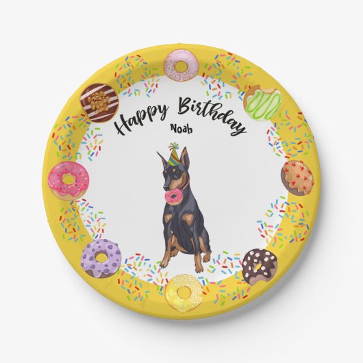Funny Doberman Birthday Party Paper Bord (Voorkant)