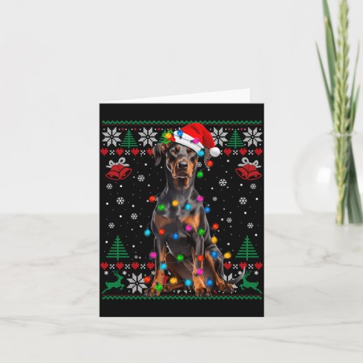 Funny Doberman Christmas Santa Hat Dog Ugly Sweate Kaart (Voorkant)