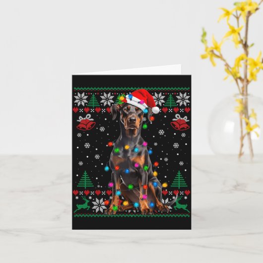 Funny Doberman Christmas Santa Hat Dog Ugly Sweate Kaart (Gele Bloem)