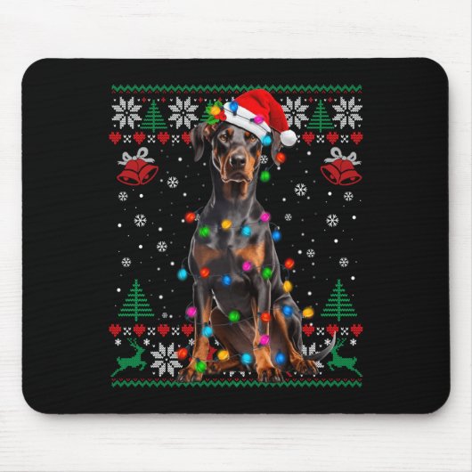 Funny Doberman Christmas Santa Hat Dog Ugly Sweate Muismat (Voorkant)