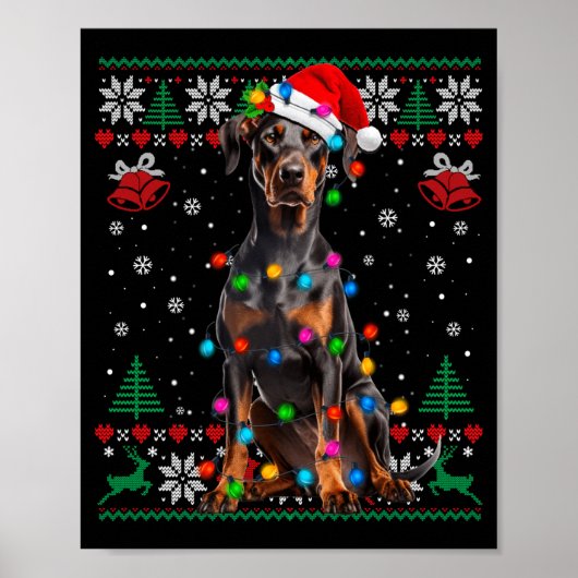 Funny Doberman Christmas Santa Hat Dog Ugly Sweate Poster (Voorkant)