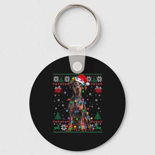 Funny Doberman Christmas Santa Hat Dog Ugly Sweate Sleutelhanger (Voorkant)