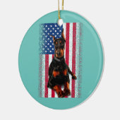 Funny Doberman Dog American Flag Patriotic Happy Keramisch Ornament (Links)