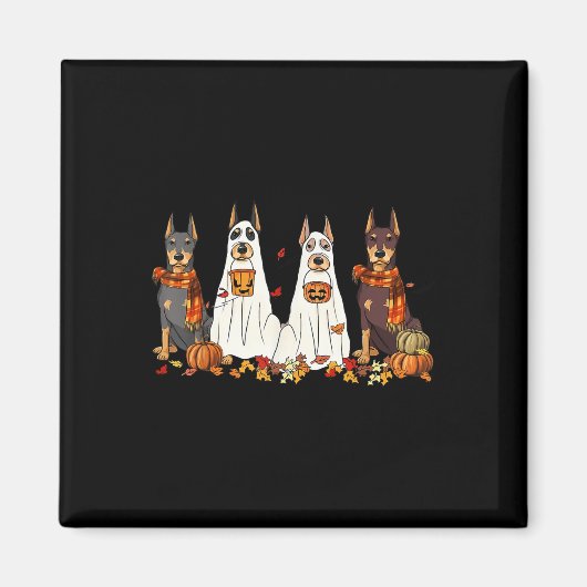 Funny Doberman Dog Ghost Herfst Autumn Leaves Beda Magneet (Voorkant)