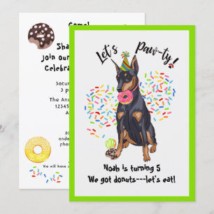 Funny Doberman Donut Birthday Party Invite Kaart
