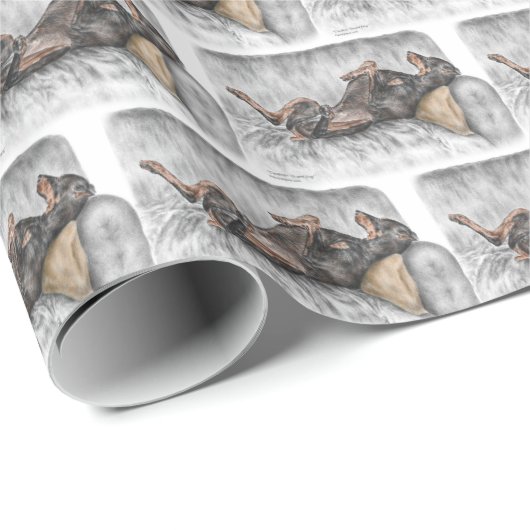 Funny Doberman over Sofa Cadeaupapier (Rol Hoek)