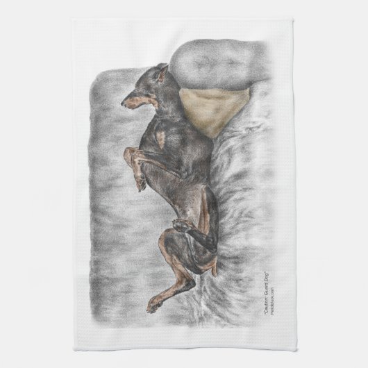 Funny Doberman over Sofa Theedoek (Verticaal)