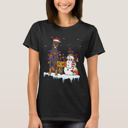 Funny Doberman Pinscher Dog Kerstmis T-shirt (Voorkant)