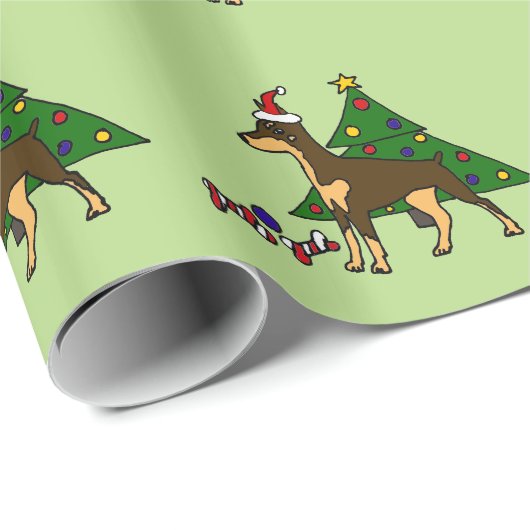Funny Doberman Pinscher-kerstkunst Cadeaupapier (Rol Hoek)