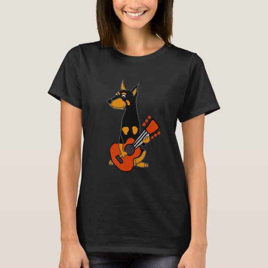 Funny Doberman Pinscher Plays Guitar T-shirt (Voorkant)