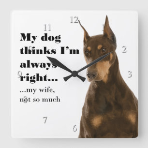 Funny Doberman v Wife Clock Vierkante Klok