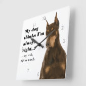 Funny Doberman v Wife Clock Vierkante Klok (Hoek)