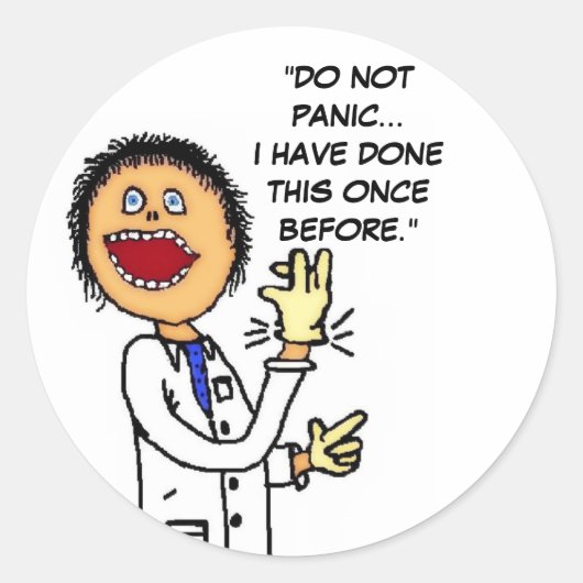 Funny Doctor Cartoon Ronde Sticker (Voorkant)