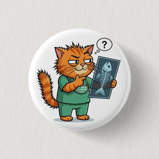 Funny Doctor Cat Reading X-Ray Button (Voorkant)