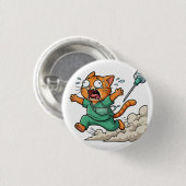 Funny Doctor Cat Running With Syringe Button (Voorkant /achterkant)