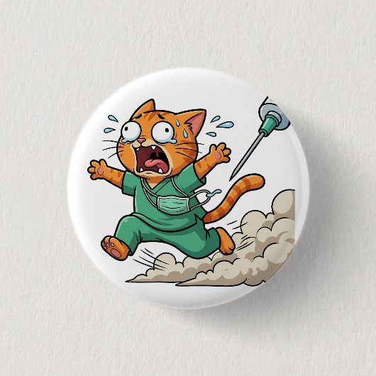 Funny Doctor Cat Running With Syringe Button (Voorkant)