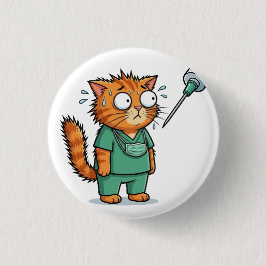 Funny Doctor Cat With Syringe Button (Voorkant)