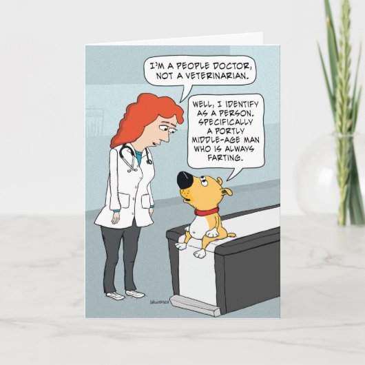 Funny Doctor en Dog Birthday Kaart (Voorkant)
