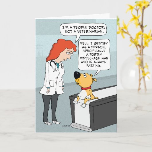 Funny Doctor en Dog Birthday Kaart (Gele Bloem)