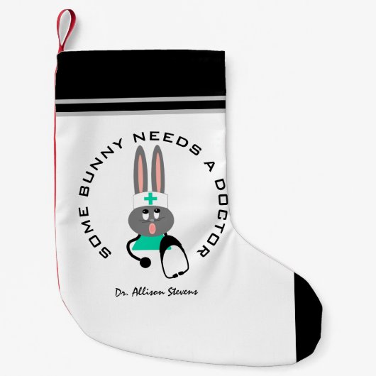 Funny Doctor Medical Bunny White, gepersonaliseerd Kleine Kerstsok (Voorkant)