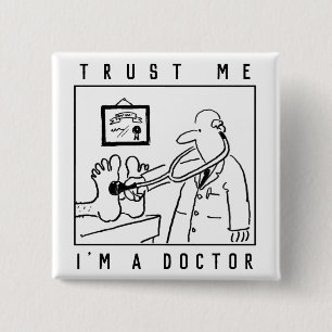 Funny Doctor met Stethoscoop controlefunctie Vierkante Button 5,1 Cm