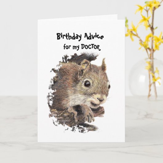 Funny DOCTOR Old Age Birthday Squirrel Advocate Kaart (Gele Bloem)