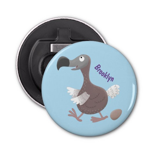 Funny dodo bird cartoon illustratie button flesopener (Voorkant)