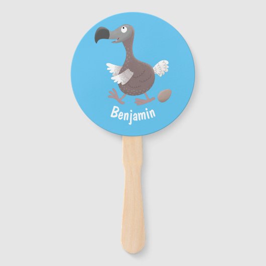 Funny dodo bird cartoon illustratie handwaaier (Voorkant)