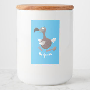 Funny dodo bird cartoon illustratie voedselcontainer etiket