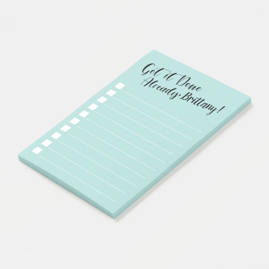 Funny Doe het al klaar | Gepersonaliseerd | Aqua Post-it® Notes (Schuin)