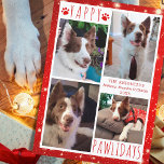 Funny Dog 4 Foto Collage YAPPY PAWLIDAYS Red Feestdagenkaart<br><div class="desc">Een grappige fotoreportkaart voor honden met vier afbeeldingen met de groet YAPPY PAWLIDAYS (of uw aangepaste groet) in een moderne hand-briefed typografie die is voorzien van vingerafdrukken tegen een witte en rode achtergrond met lichten en sterren. BIJSTAND: Voor hulp bij ontwerpwijziging of personalisatie, kleurverandering, het formaat wijzigen, het ontwerp overbrengen...</div>