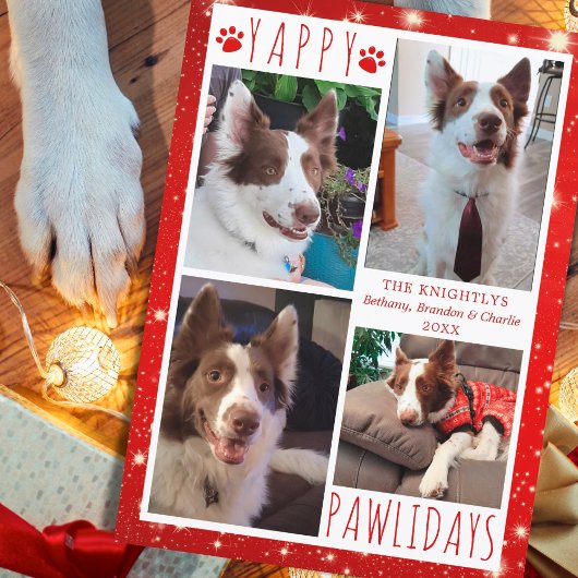 Funny Dog 4 Foto Collage YAPPY PAWLIDAYS Red Feestdagenkaart