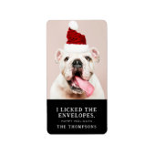Funny Dog Afbeelding gepersonaliseerde kerstfoto Etiket (Voorkant)