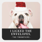 Funny Dog Afbeelding gepersonaliseerde kerstfoto Vierkante Sticker (Voorkant)